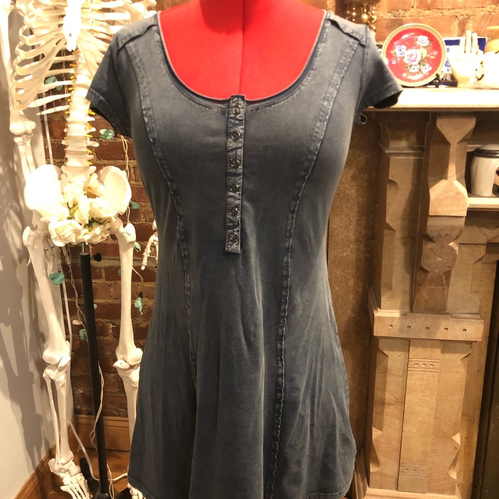 BDG Washed Denim Blue Short Sleeve Scoop Neck Dress